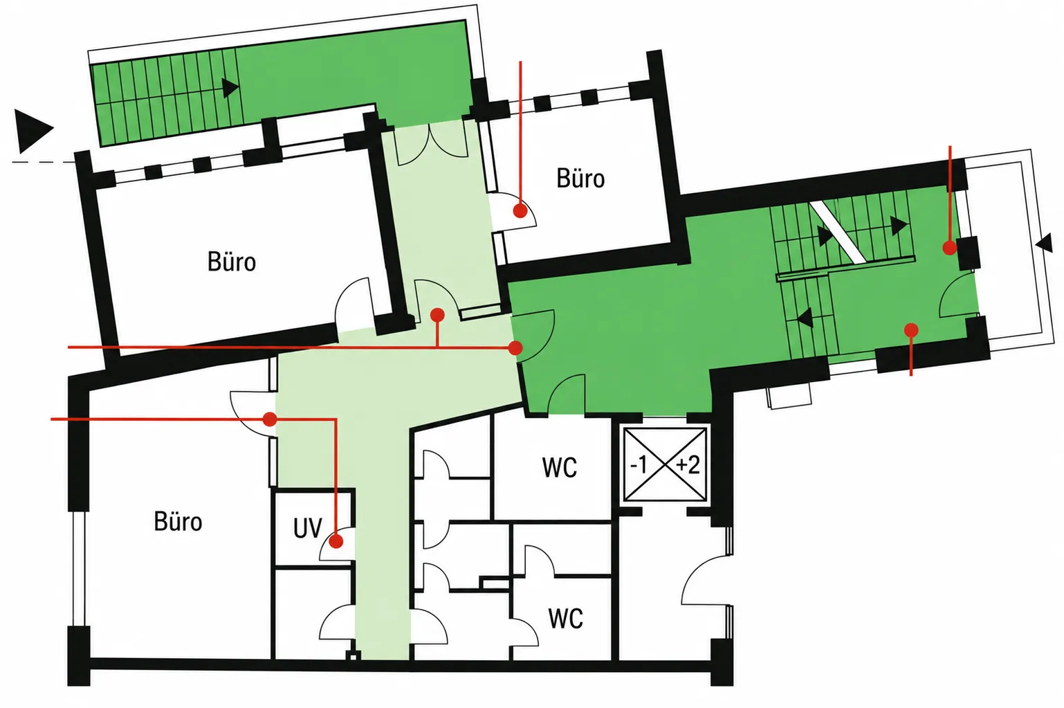Grundriss EG – ca. 155 m² (Büro, WC, UV)