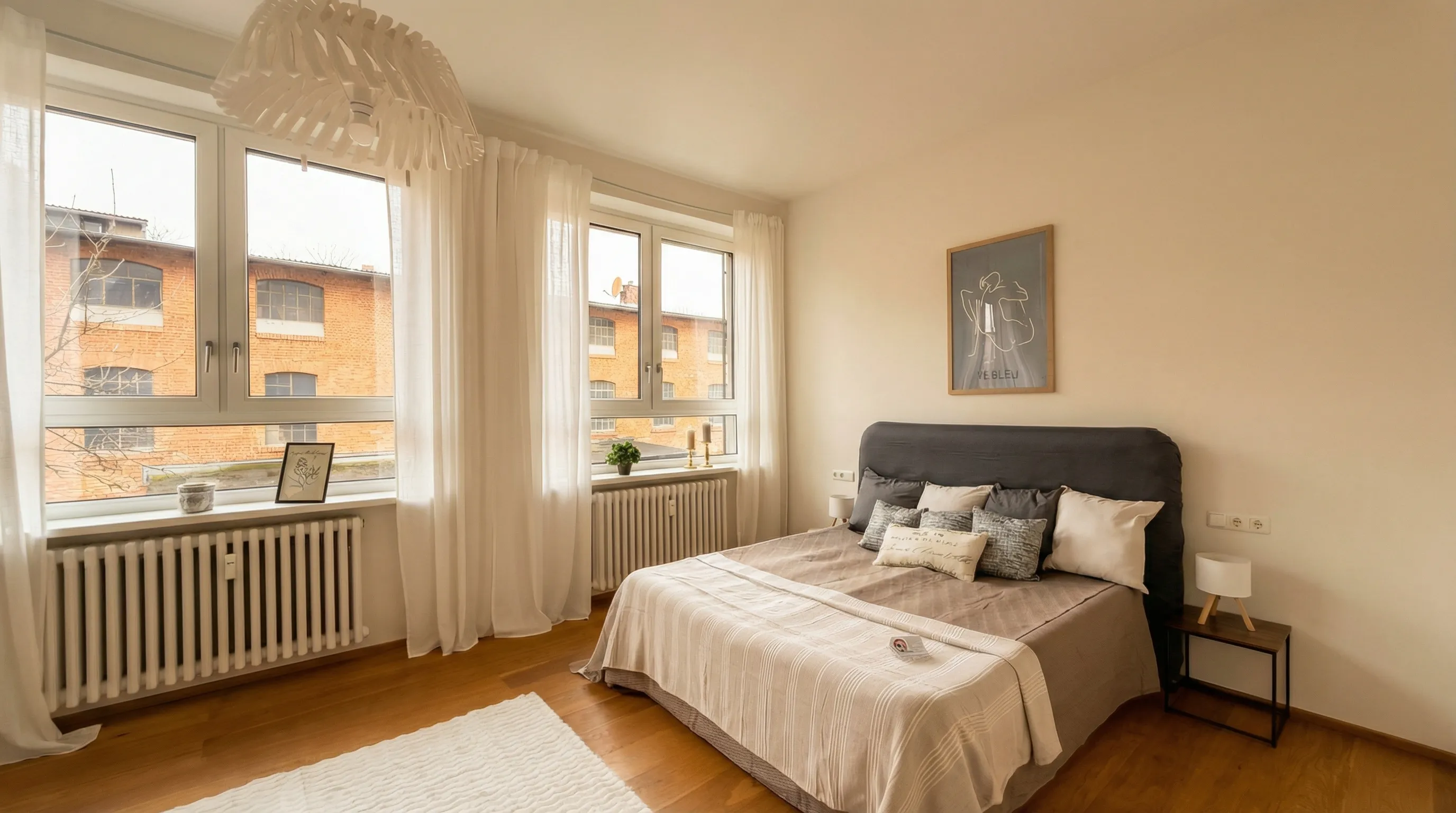Das Schlafzimmer – ruhig, hell und wohltuend reduziert.